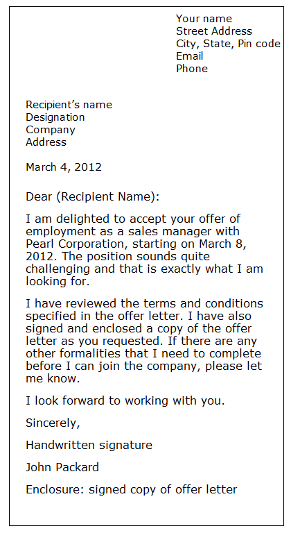 Offer Acceptance Letter Email from www.perfectyourenglish.com