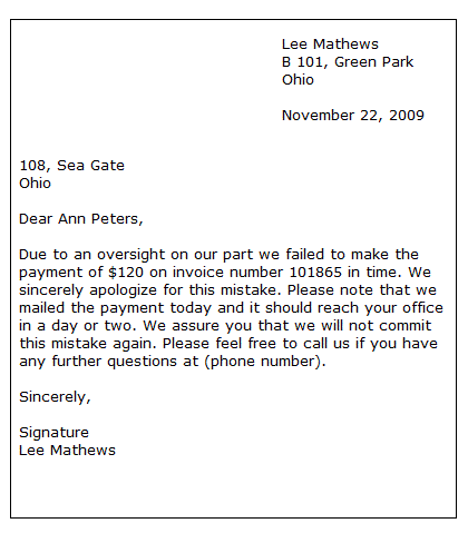 apology letter sample