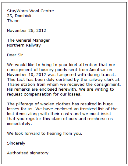 Write a formal letter template