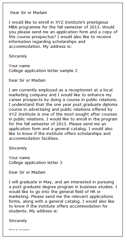 college application letter sample