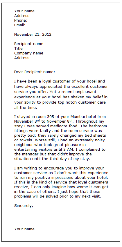 complaint letter sample