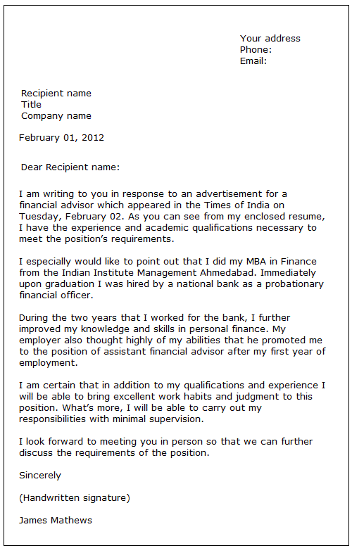 Handwritten cover letter