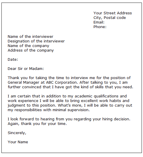 Thank You Interview Letter Sample from www.perfectyourenglish.com