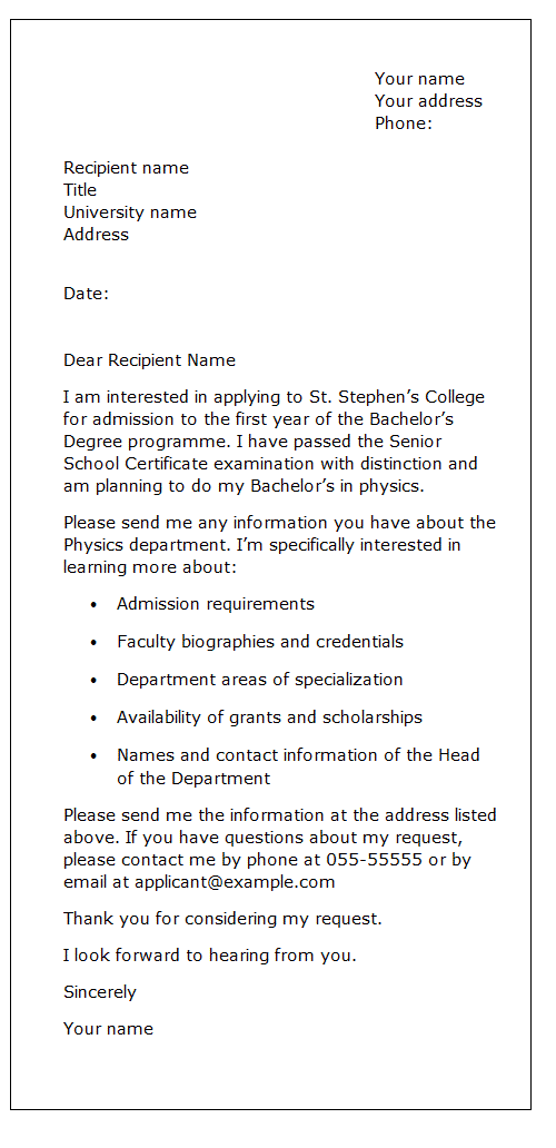 Sample Request Letter Asking For Course Information