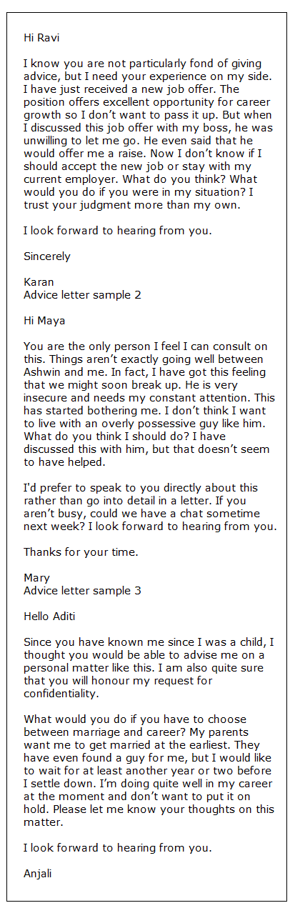 sample advice letters